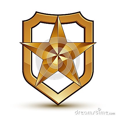 Sophisticated vector blazon with golden star emblem, 3d Vector Illustration