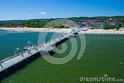 Sopot Aerial View. Sopot resort in Poland. Wooden pier molo with marina and yachts. Sopot is major tourist destination in Poland Editorial Stock Photo