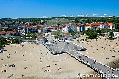 Sopot Beach Aerial View. Sopot resort in Poland from above. Sopot is major tourist destination in Poland Editorial Stock Photo