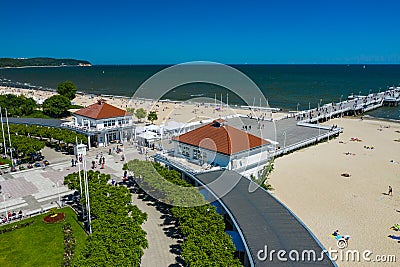 Sopot Beach Aerial View. Sopot resort in Poland from above. Sopot is major tourist destination in Poland Editorial Stock Photo