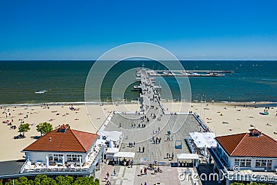 Sopot Beach Aerial View. Sopot resort in Poland from above. Sopot is major tourist destination in Poland Editorial Stock Photo