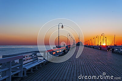 Sopot pier at sunrise Stock Photo