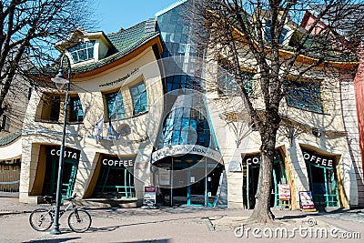 SOPOT POLAND - May 2022 Crooked house on the main Monte Cassino street in Sopot, Poland. Crooked little house Polish Editorial Stock Photo