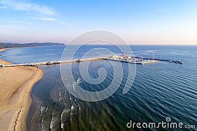 Wooden pier with marina and yachts in Sopot resort, Poland. Stock Photo