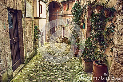 Sorano city street Stock Photo