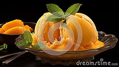 sorbet dessert mango fruit Cartoon Illustration