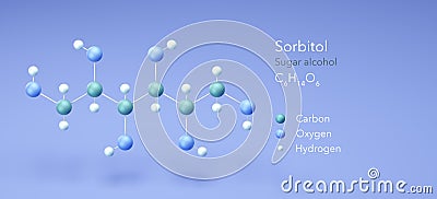 sorbitol, molecular structures, Sugar alcohol, 3d model, Structural Chemical Formula and Atoms with Color Coding Stock Photo