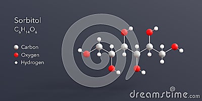 sorbitol molecule 3d rendering, flat molecular structure with chemical formula and atoms color coding Stock Photo