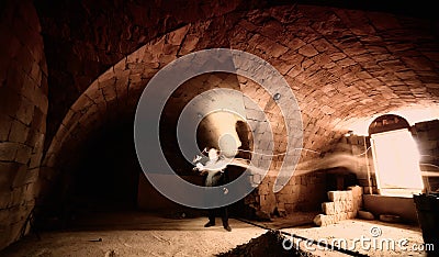 Sorcerer casting magic spell Stock Photo