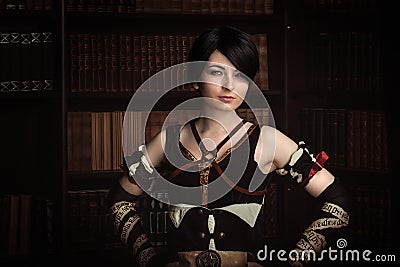 Sorceress with books. Stock Photo