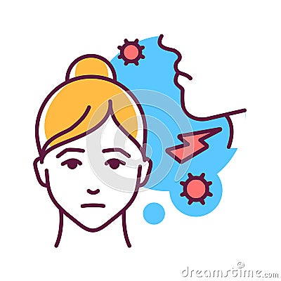 Sore throat color line icon. Flu symptom. Pain, inflammation or irritation of the throat. Pictogram for web page, mobile app, Vector Illustration