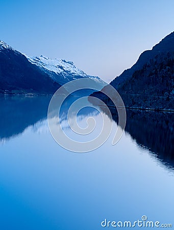 Sorfjorden, SÃ¸rfjorden 38 kilometer long side fjord to the Hardangerfjord in Hardanger in coutry Vestland, Norway Stock Photo