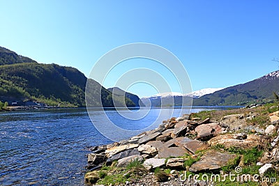 Sorfjorden, (SÃ¸rfjorden) 38 kilometer long side fjord to the Hardangerfjord in Norway Stock Photo