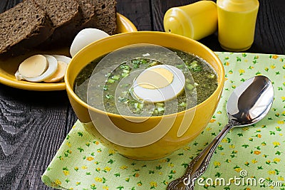 Sorrel soup with egg Stock Photo