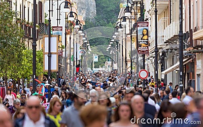 Crowd of tourists walk along Corso Italia, main shopping street of Sorrento, Italy Editorial Stock Photo