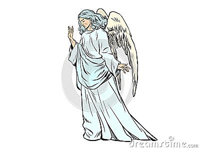 The sorrowful angel man. Symbol of sorrow and death, religious character, divine being, Christianity Vector Illustration