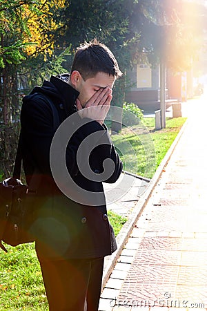 Sorrowful Man outdoor Stock Photo