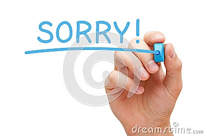 Sorry Handwritten With Blue Marker Stock Photo