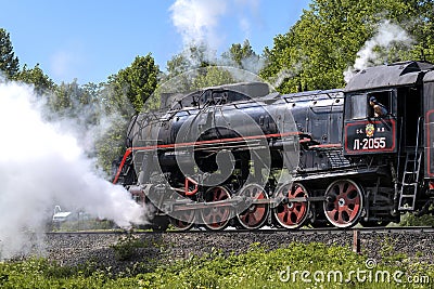 Old Soviet steam locomotive L-2055 close-up Editorial Stock Photo
