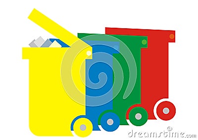 Sorted waste, person and four waste cans, vector icon Vector Illustration