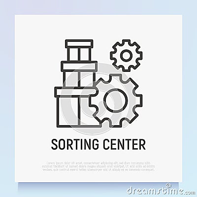 Sorting center thin line icon: stack of parcels with wheels. Modern vector illustration for delivery service Vector Illustration