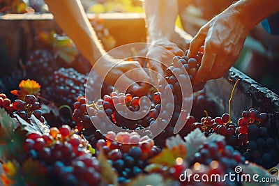 Sorting grapes on the winery close-up, generative ai Stock Photo
