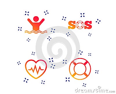 SOS lifebuoy icon. Heartbeat cardiogram. Vector Vector Illustration