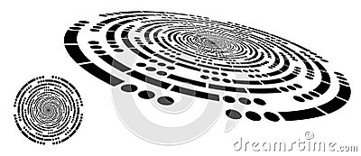 SOS Morse code in circles. Circle abstract background with dynamic lines and dots in spiral. Black shape on a white background. Vector Illustration
