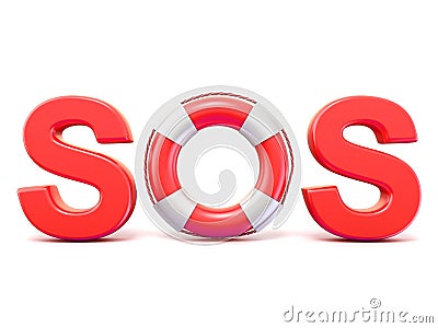 SOS sign, with lifebuoys. 3D render Cartoon Illustration