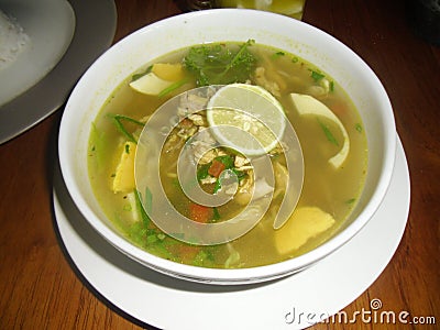 soto ayam is a soupy dish with lots of Indonesian spices Stock Photo