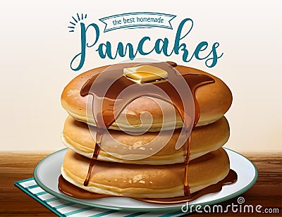 Souffle pancake with dripping honey Vector Illustration
