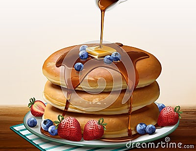 Souffle pancake with dripping honey Vector Illustration