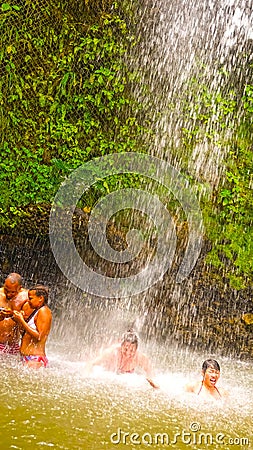Soufriere, Saint Lucia - May 12, 2016: A waterfall at the Botanical Gardens in Saint Lucia Editorial Stock Photo