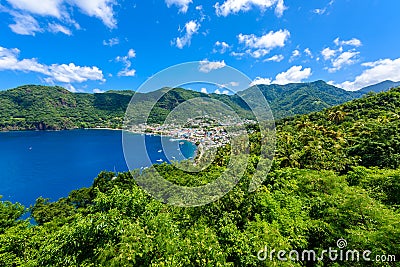 Soufriere Village - tropical coast on the Caribbean island of St. Lucia. It is a paradise destination with a white sand beach and Stock Photo