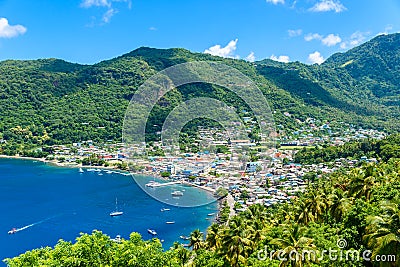 Soufriere Village - tropical coast on the Caribbean island of St. Lucia. It is a paradise destination with a white sand beach and Stock Photo