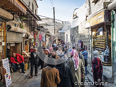 Souk market shopping street in old town of aleppo syria Editorial Stock Photo