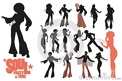 Soul dance clipart collection. Set of soul, funk or disco dancers isolated on white background Vector Illustration