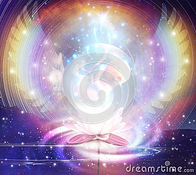 Soul journey, rainbow angelic wings, cosmic womb, new born, star child, innocence, spiritual rebirth, crystal, indigo child, Stock Photo