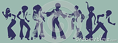 Soul Party Time. Dancers of soul, funk or disco. Vector Illustration