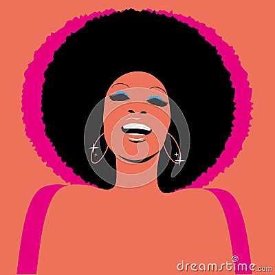 Soul Party Time. Soul, funk, jazz or disco music poster. Beautiful African American woman singing Vector Illustration
