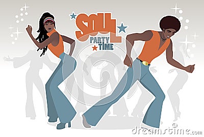 Soul Party Time. Young couple dancing soul, funk or disco. Vector Illustration