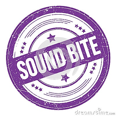 SOUND BITE text on violet indigo round grungy stamp Stock Photo