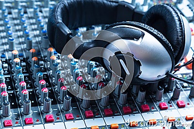 Sound board with headphones Stock Photo