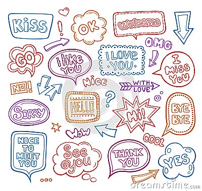 Sound bubble speech bubbles with phrases word. Vector Illustration