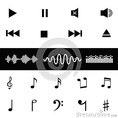 Sound control music notes sound waves icon Vector Illustration