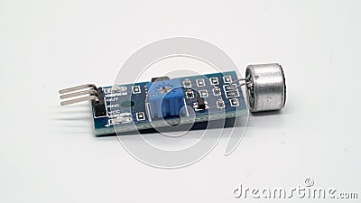 Sound sensor electronic component. Electronics diy robotics chip. Microphone. Stock Photo