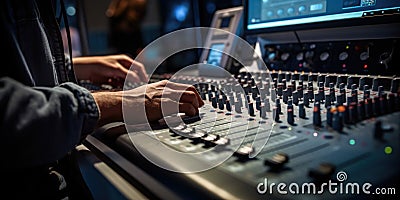 Sound Engineer Setup Closeups On A Sound Engineer With A Studio Sound And Visual Mixer Used For Medi Stock Photo