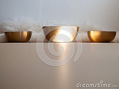 Singing bowls close up sound healing instrument for ceremony Stock Photo