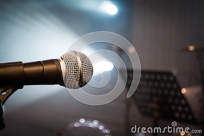 Sound microphone music notes and studio lights are ready Stock Photo