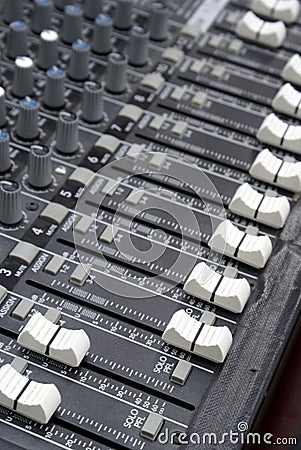 Sound mixer board faders Stock Photo